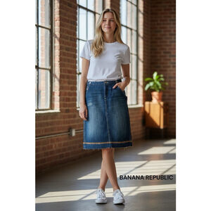 Banana Republic Blue Denim knee Length Skirt Size 12